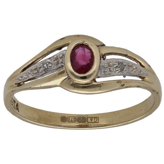 9ct Gold Ruby & 0.01ct Diamond Dress/Cocktail Ring Size L