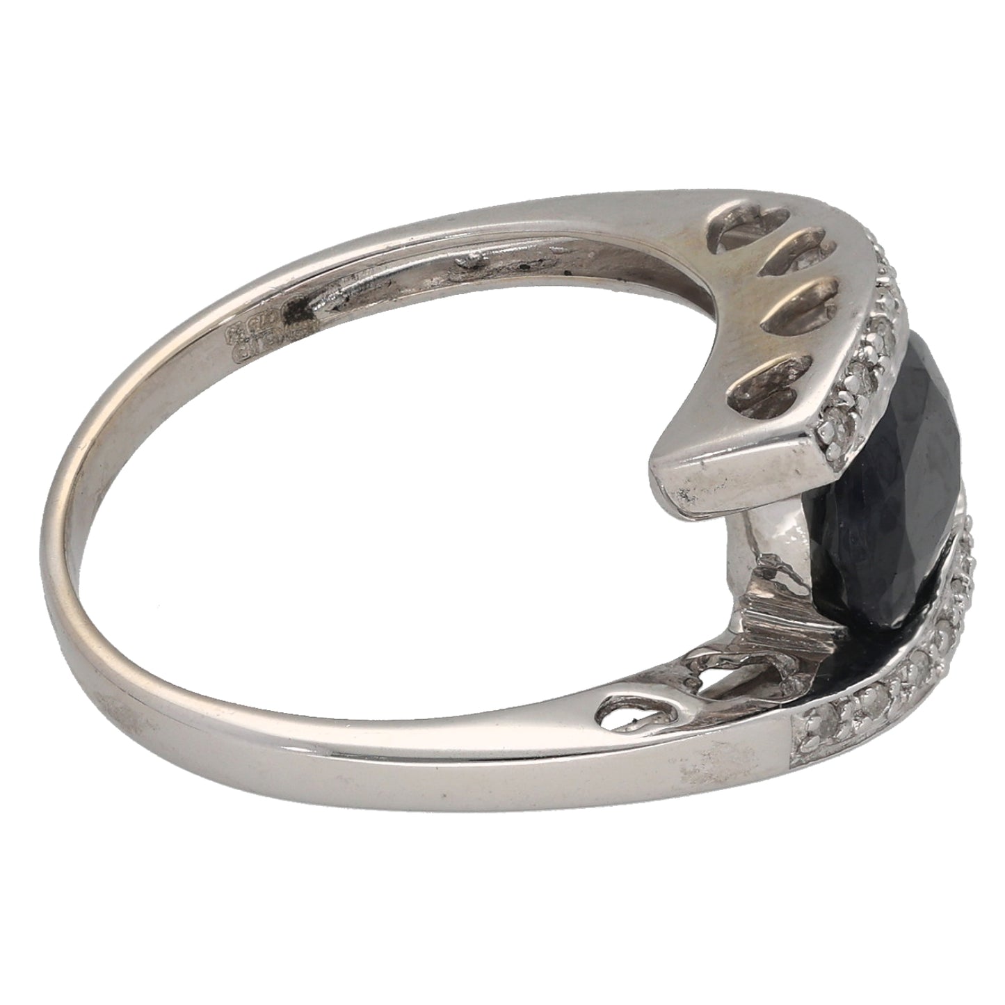 9ct White Gold Sapphire & 0.07ct Diamond Dress/Cocktail Ring Size N