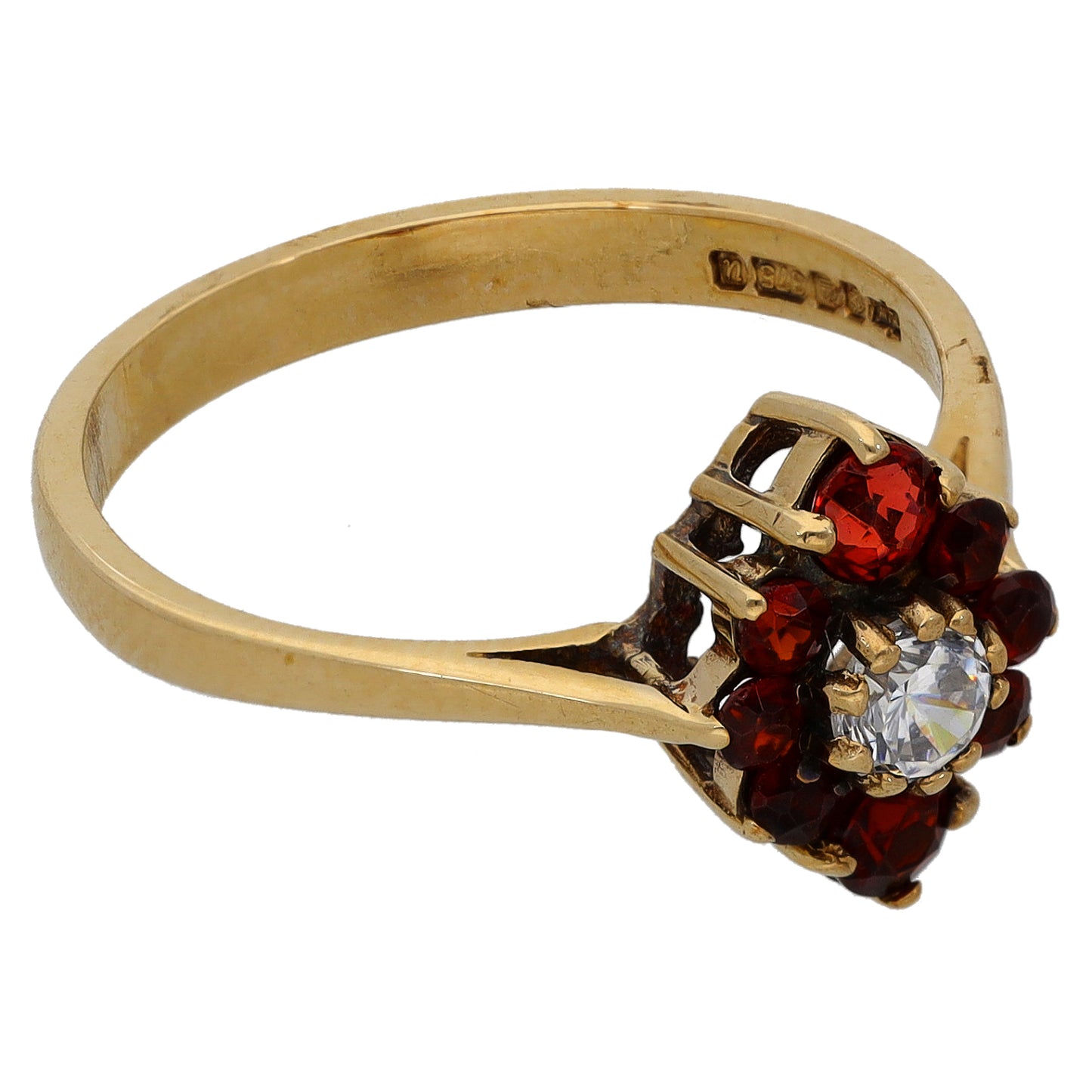 9ct Gold Garnet & Cubic Zirconia Dress/Cocktail Ring Size P