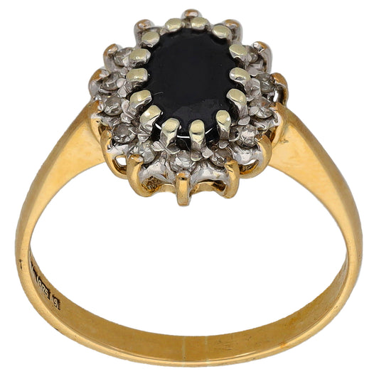 9ct Gold Sapphire & 0.07ct Diamond Cluster Ring Size M