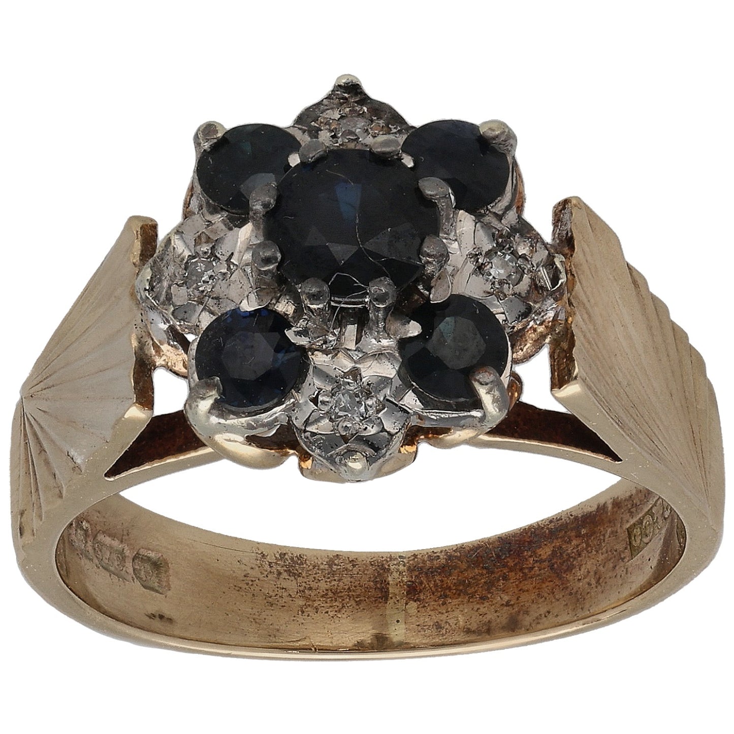 9ct Gold Sapphire & 0.02ct Diamond Cluster Ring Size L