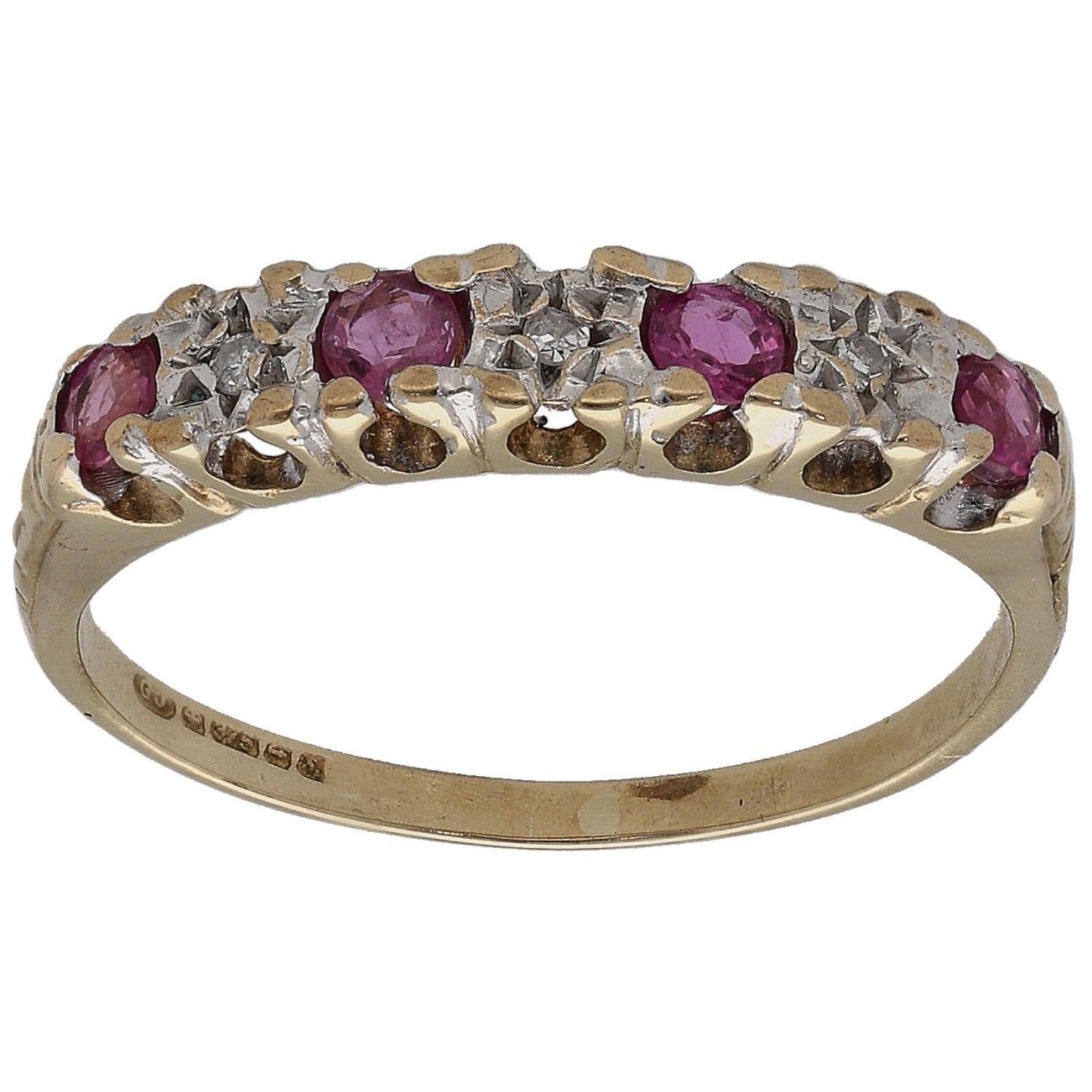 9ct Gold Ruby & 0.015ct Diamond Half Eternity Ring Size K
