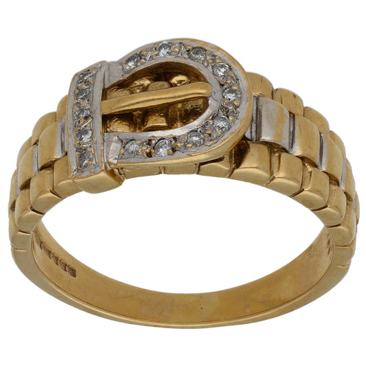 9ct Gold 0.14ct Diamond Buckle Ring Size X