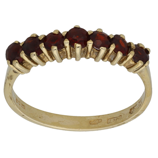 9ct Gold Garnet Half Eternity Ring Size M