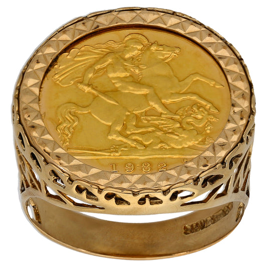 9ct Gold Half Sovereign Coin Ring Size R