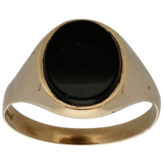 9ct Gold Onyx Single Stone Signet Ring Size R