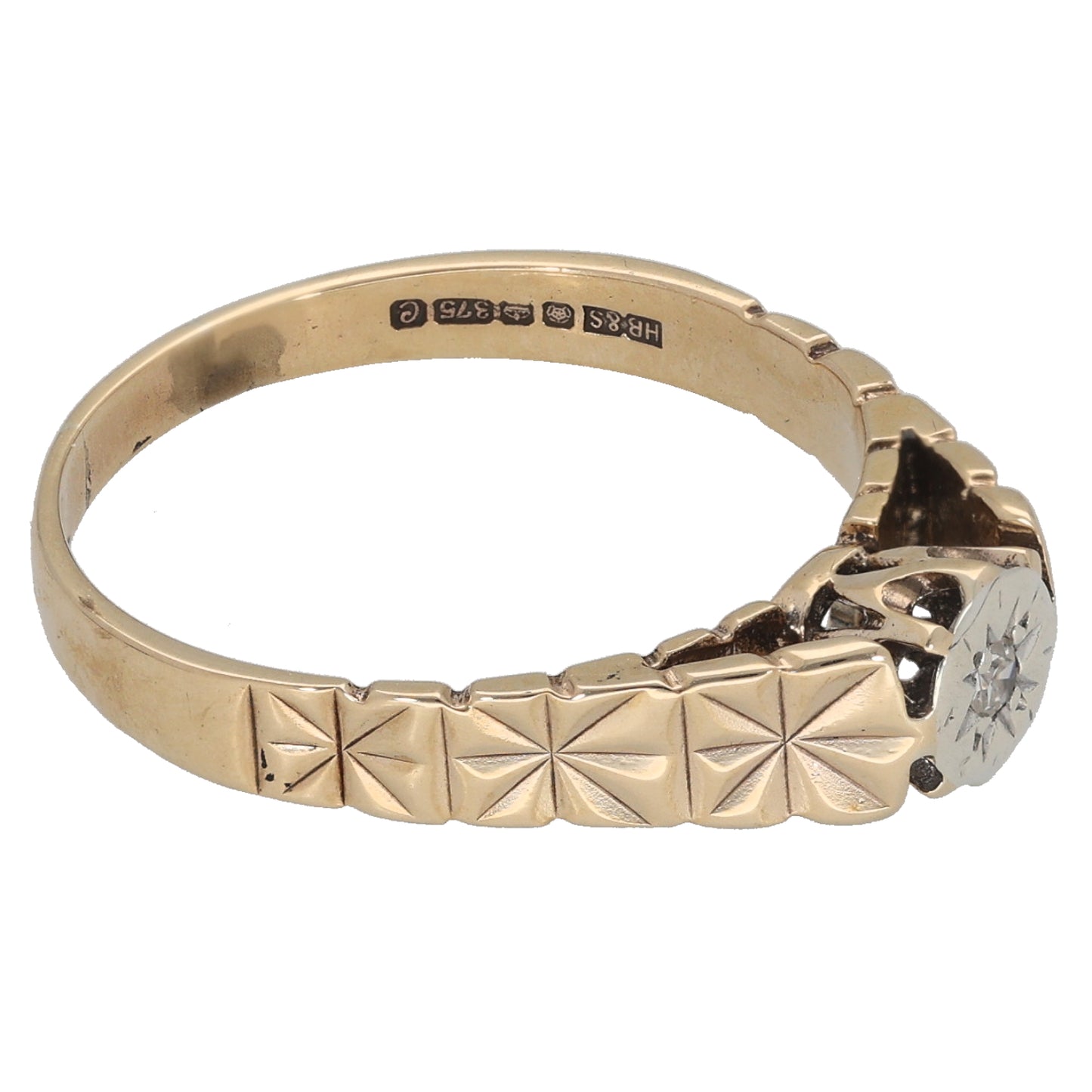 9ct Gold 0.02ct Diamond Solitaire Ring Size O