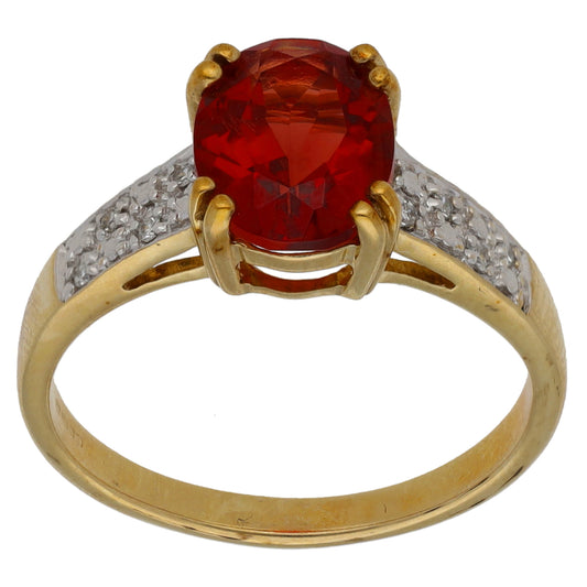 9ct Gold Feldspar & 0.04ct Diamond Single Stone Ring with Accent Stones Size M