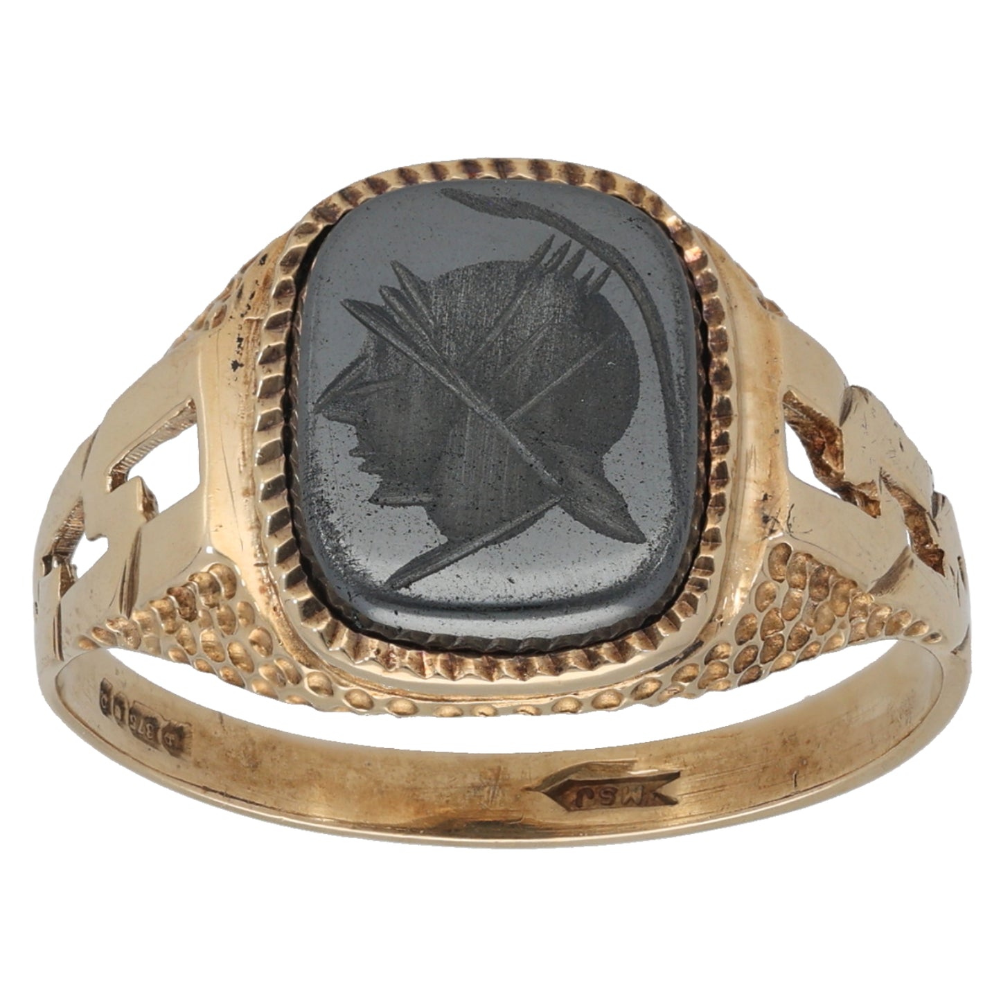 9ct Gold Hematite Crest/Emblem Signet Ring Size V