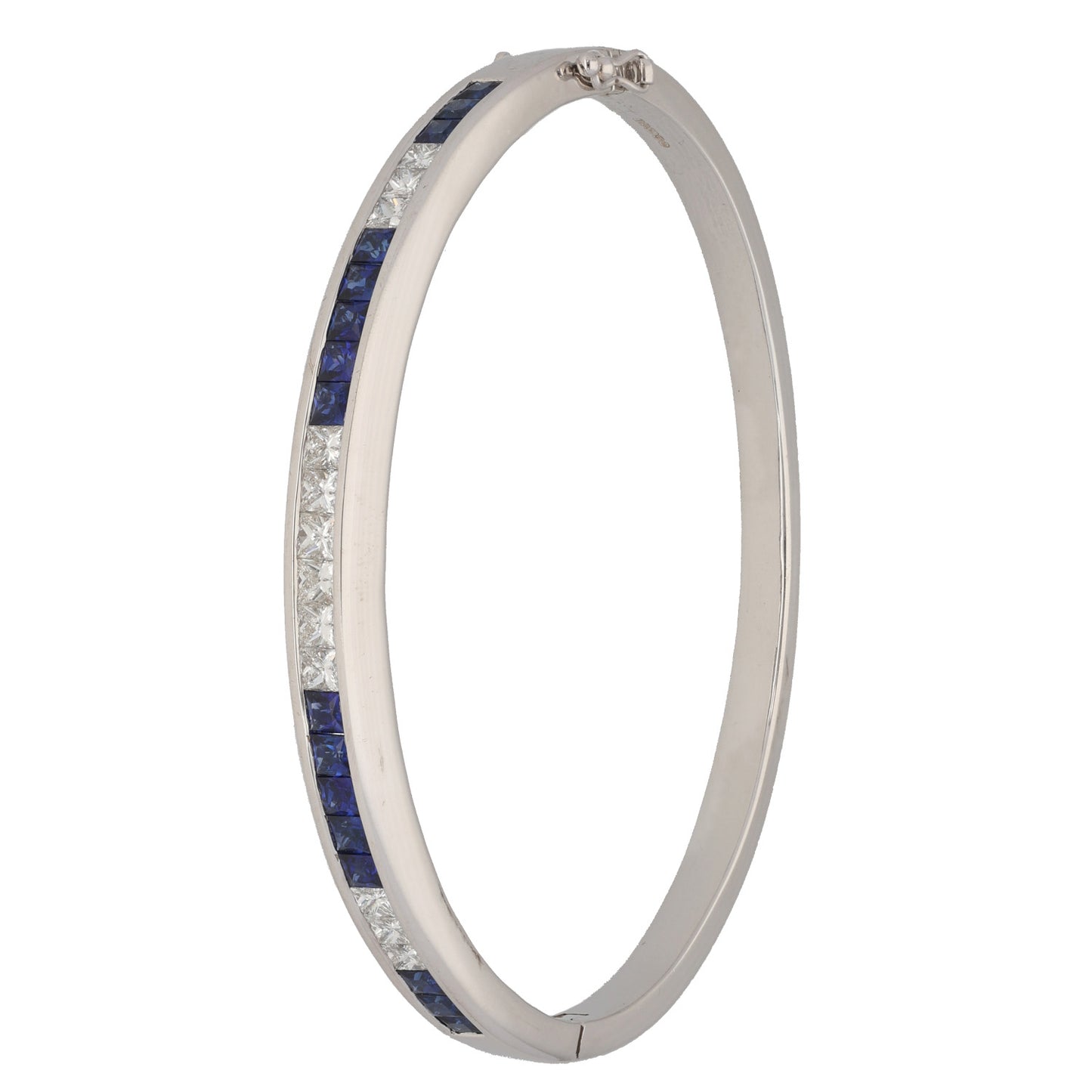 18ct White Gold 1.50ct Diamond & Sapphire Hinged/Clasp Bangle