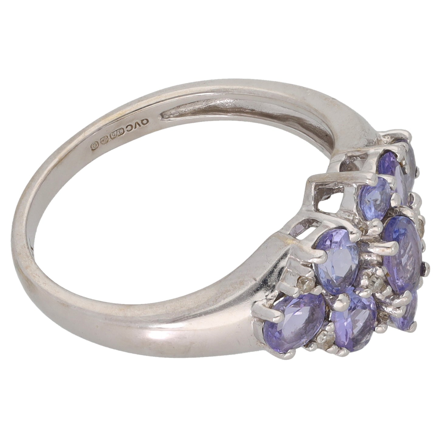 9ct White Gold Tanzanite & 0.03ct Diamond Dress/Cocktail Ring Size N