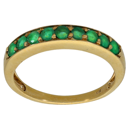 9ct Gold Emerald Half Eternity Ring Size O