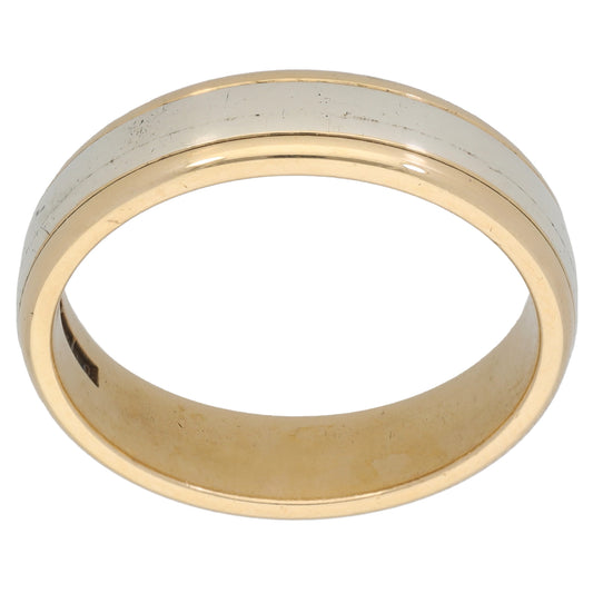 9ct Bi-Colour Gold Patterned Wedding Ring Size R