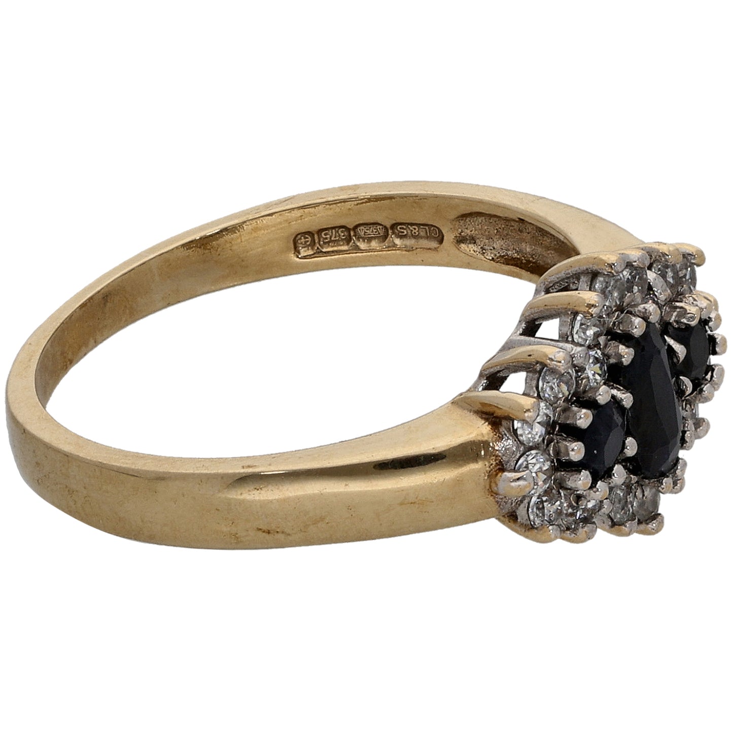 9ct Gold Sapphire & Cubic Zirconia Dress/Cocktail Ring Size M