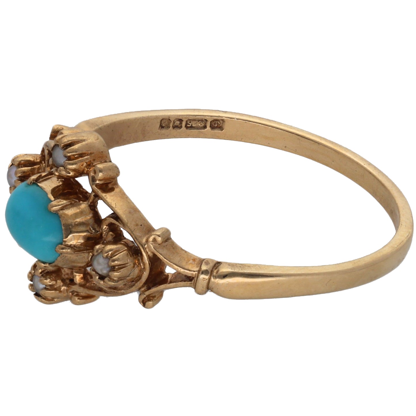 9ct Gold Turquoise & Pearl Dress/Cocktail Ring Size S