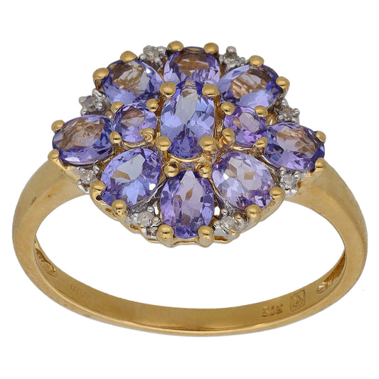 9ct Gold Tanzanite & 0.04ct Diamond Dress/Cocktail Ring Size Q