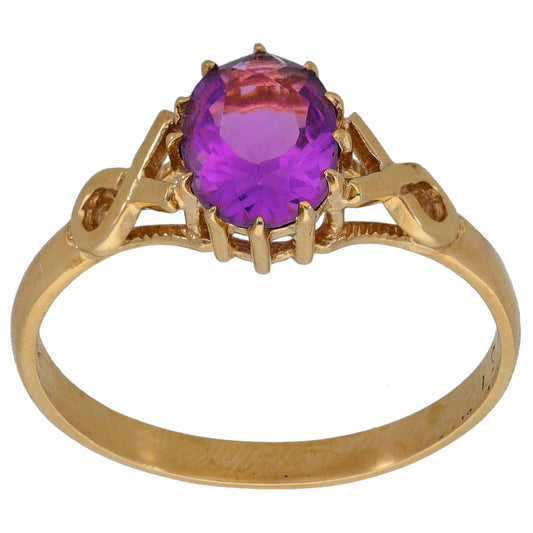 9ct Gold Amethyst Single Stone Ring Size R