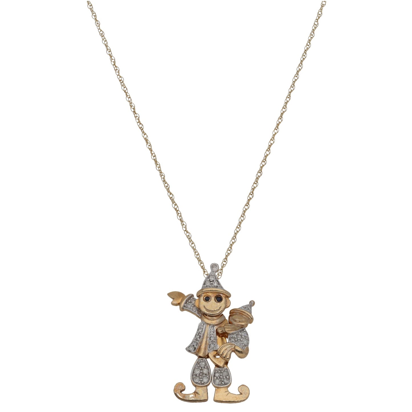 9ct Gold Sapphire & 0.31ct Diamond Clown Pendant With Chain