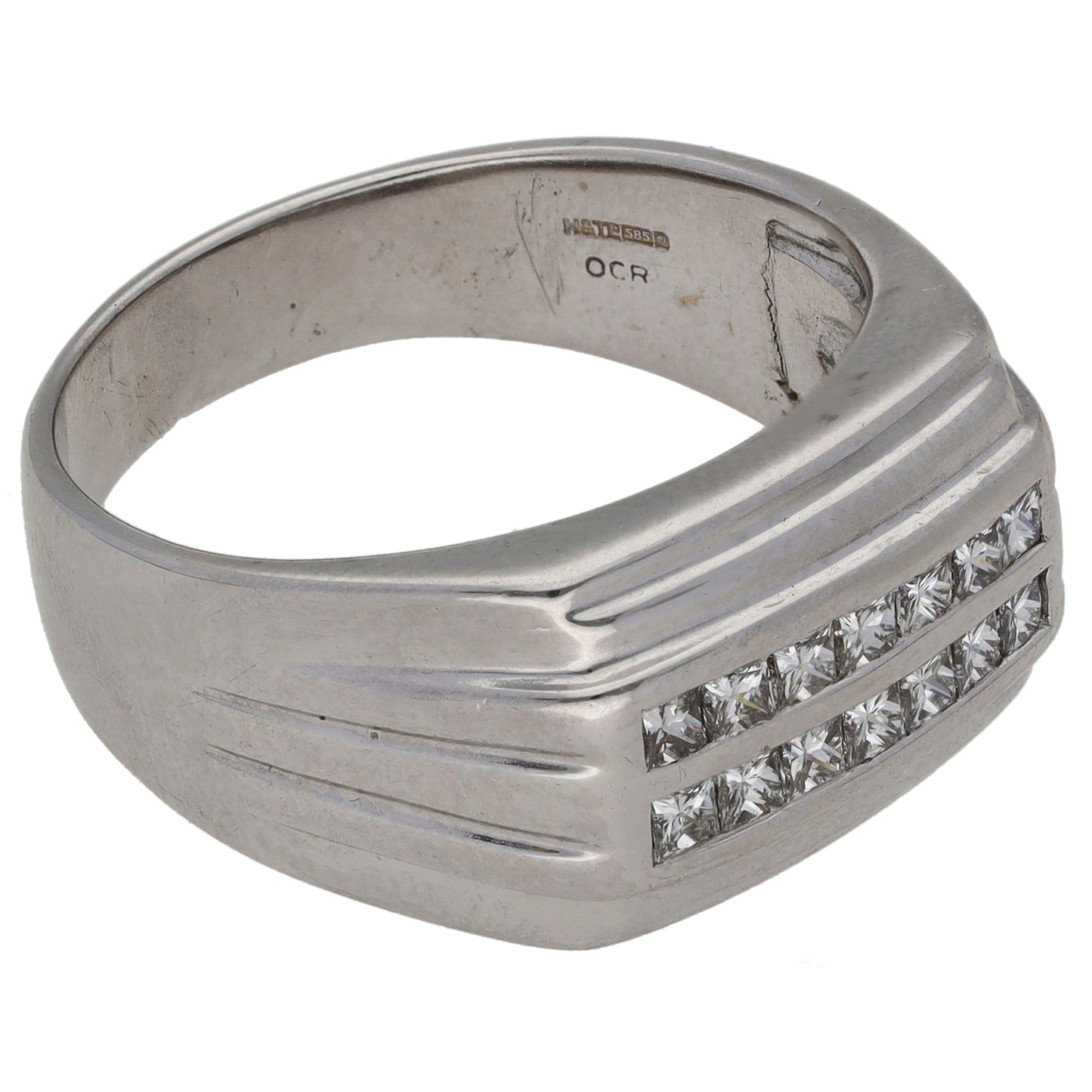 14ct White Gold 0.70ct Diamond Patterned Signet Ring Size S