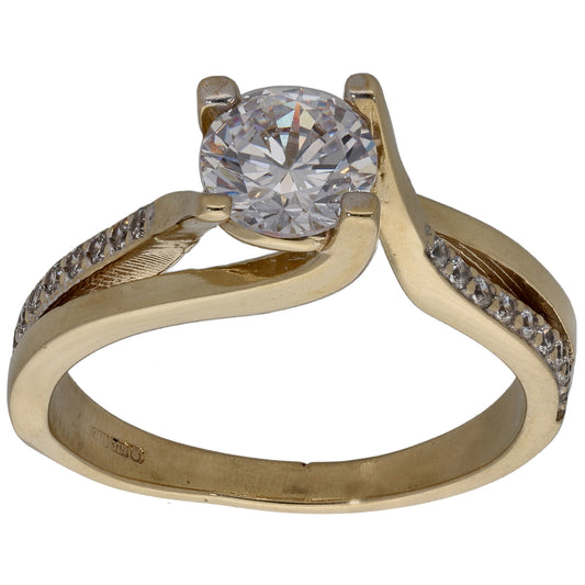 9ct Gold Cubic Zirconia Single Stone Ring with Accent Stones Size O