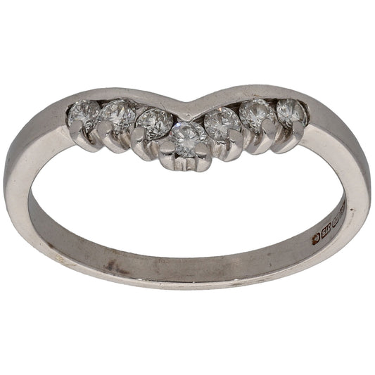 9ct White Gold 0.28ct Diamond Wishbone Ring Size O