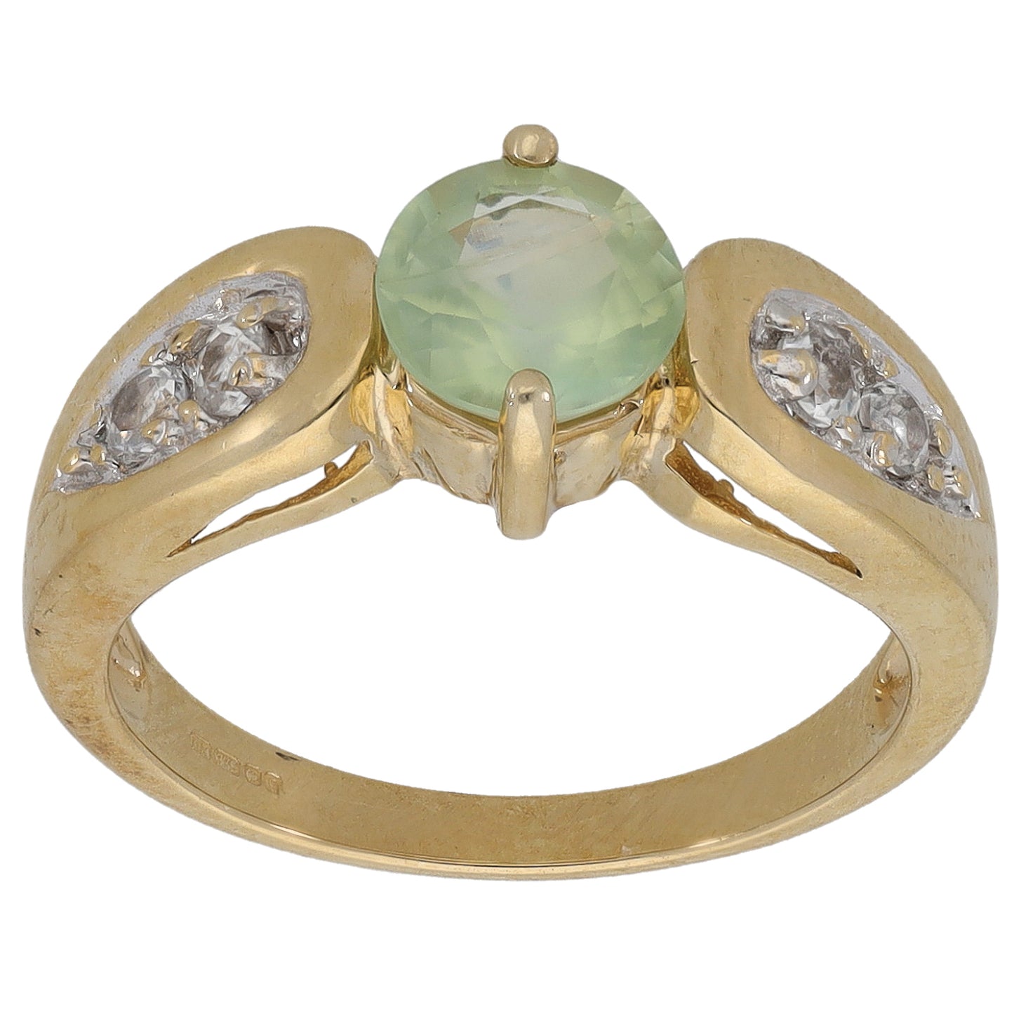 9ct Gold Prehnite & White Topaz Dress/Cocktail Ring Size N