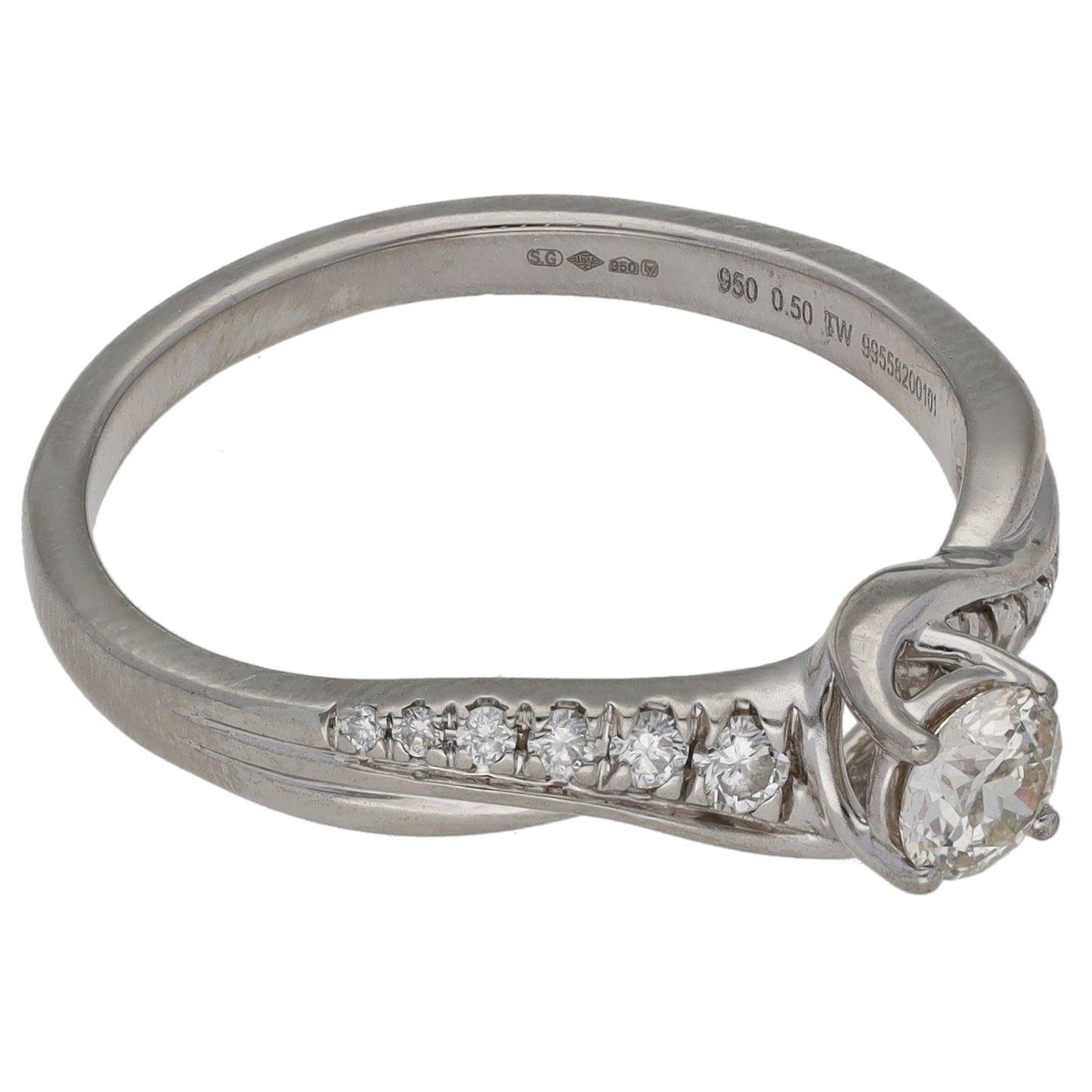 Platinum 0.50ct Diamond Solitaire Ring With Accent Stones Size R