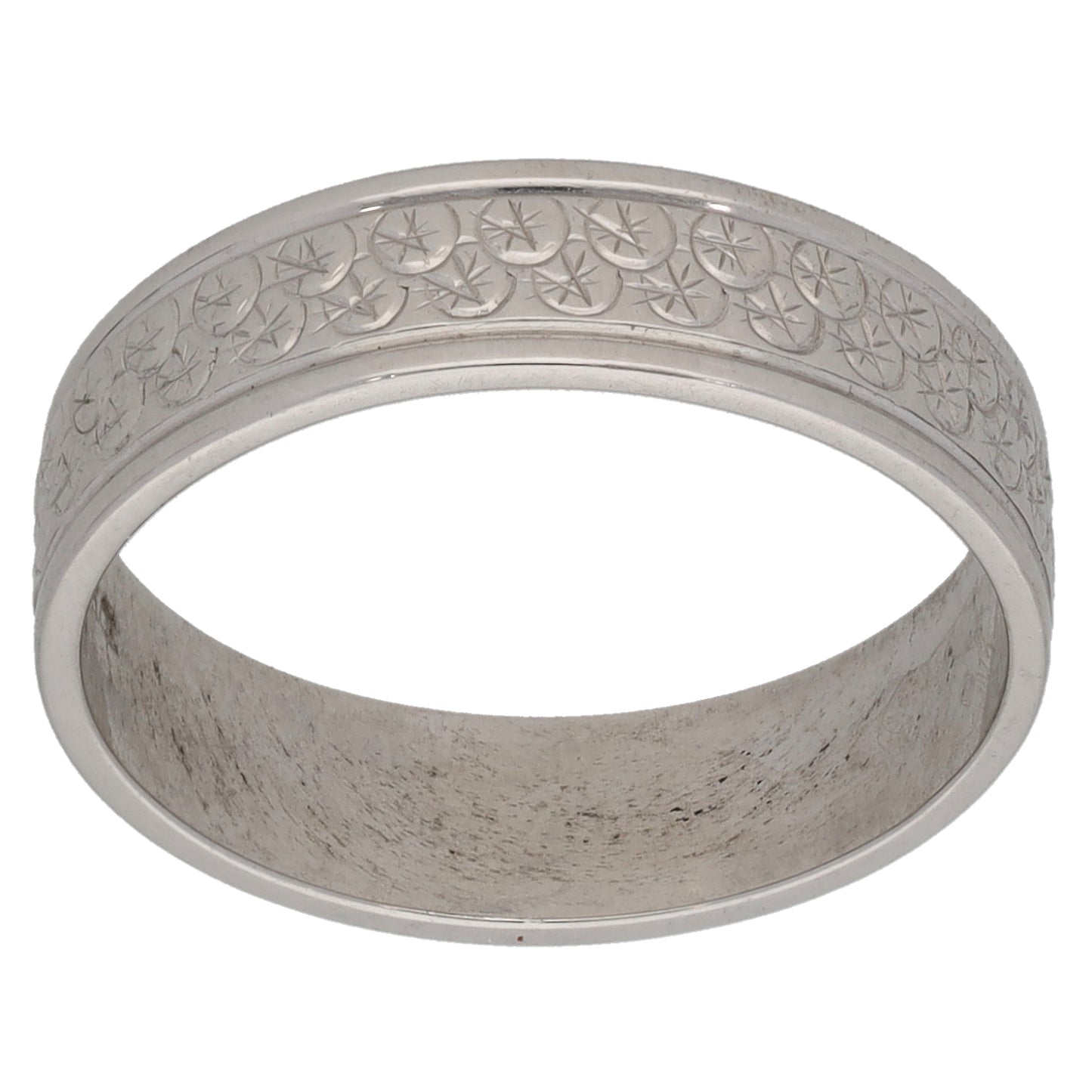 9ct White Gold Patterned Wedding Ring Size N