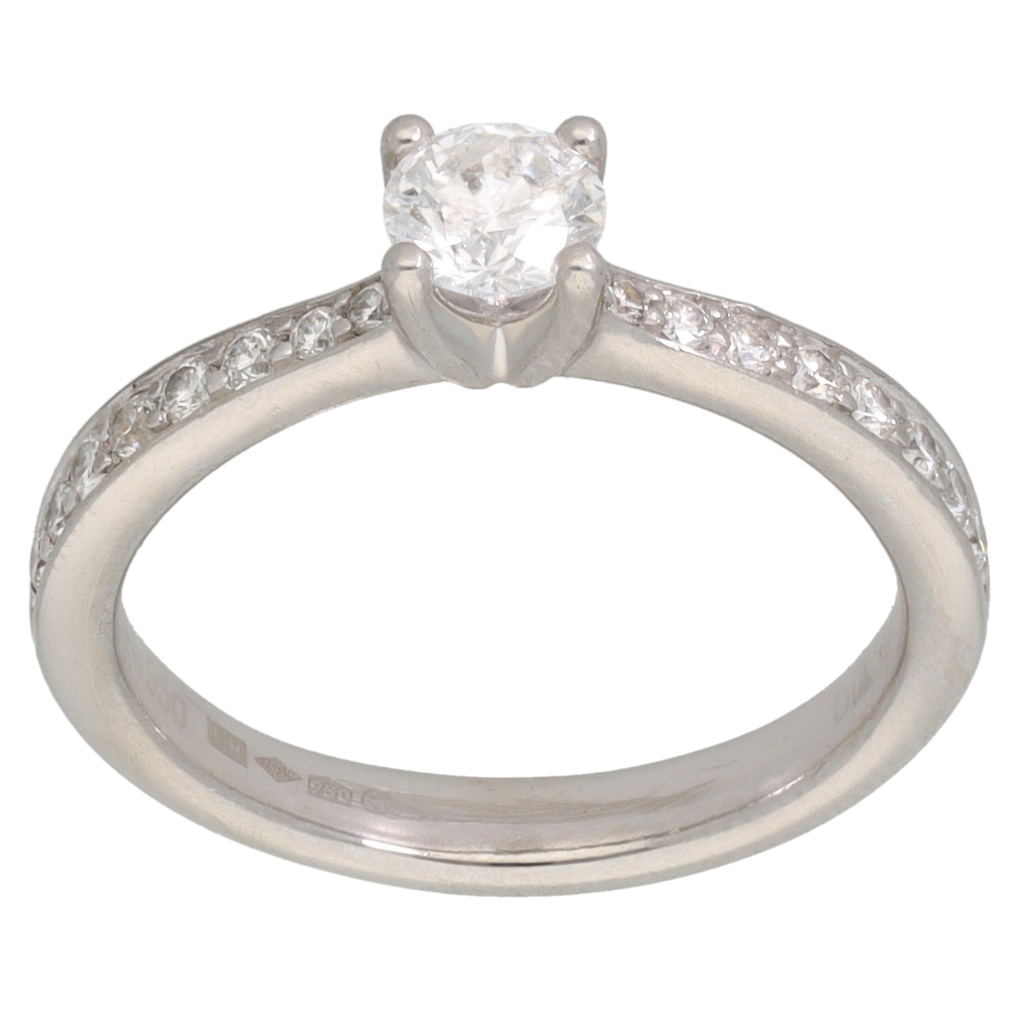 Platinum 0.46ct Diamond Solitaire Ring With Accent Stones Size L