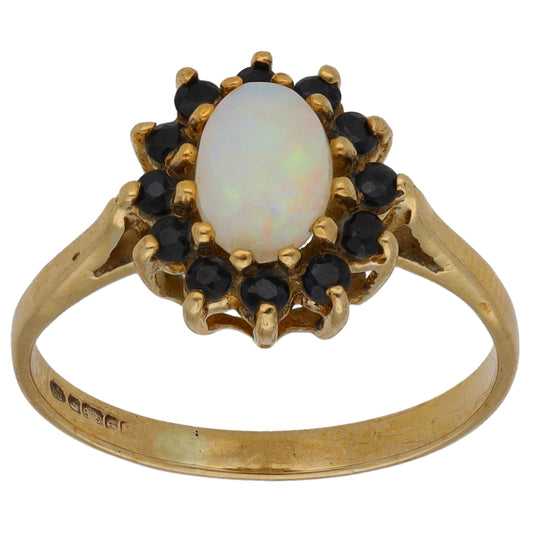 9ct Gold Opal & Sapphire Dress/Cocktail Ring Size L