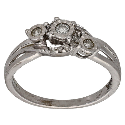 9ct White Gold 0.15ct Diamond Dress/Cocktail Ring Size N
