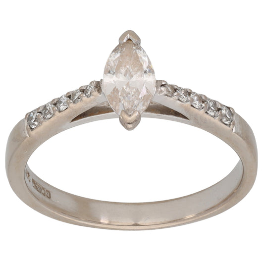 18ct White Gold 0.56ct Diamond Solitaire Ring With Accent Stones Size L