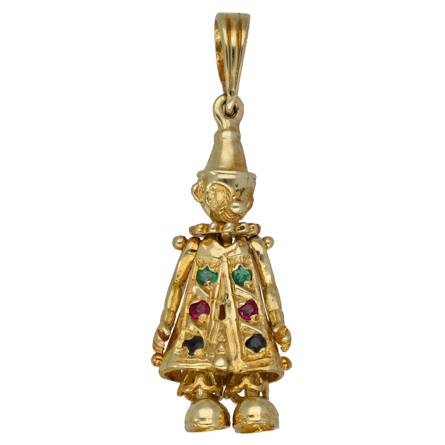 9ct Gold Emerald & Ruby & Sapphire Clown Pendant