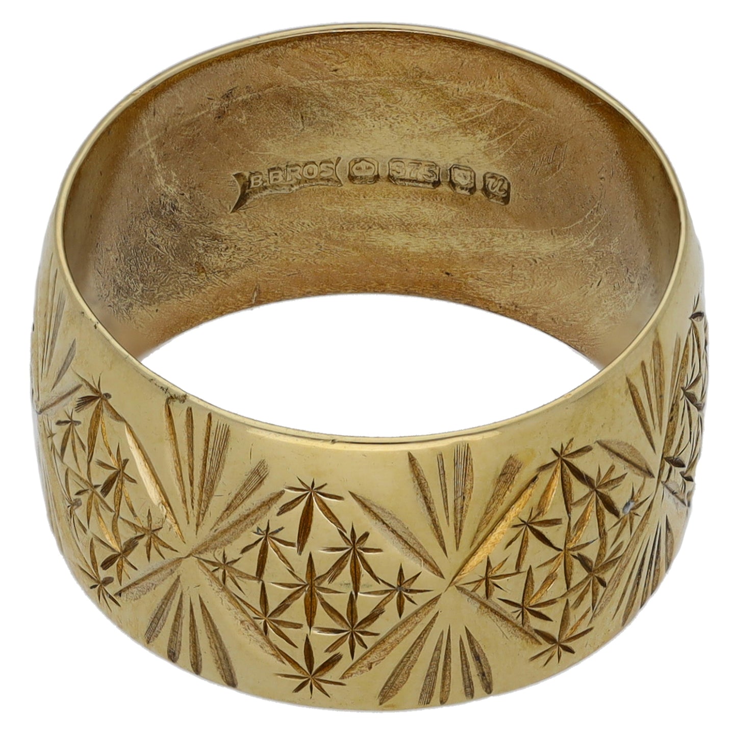 9ct Gold Patterned Wedding Ring Size L