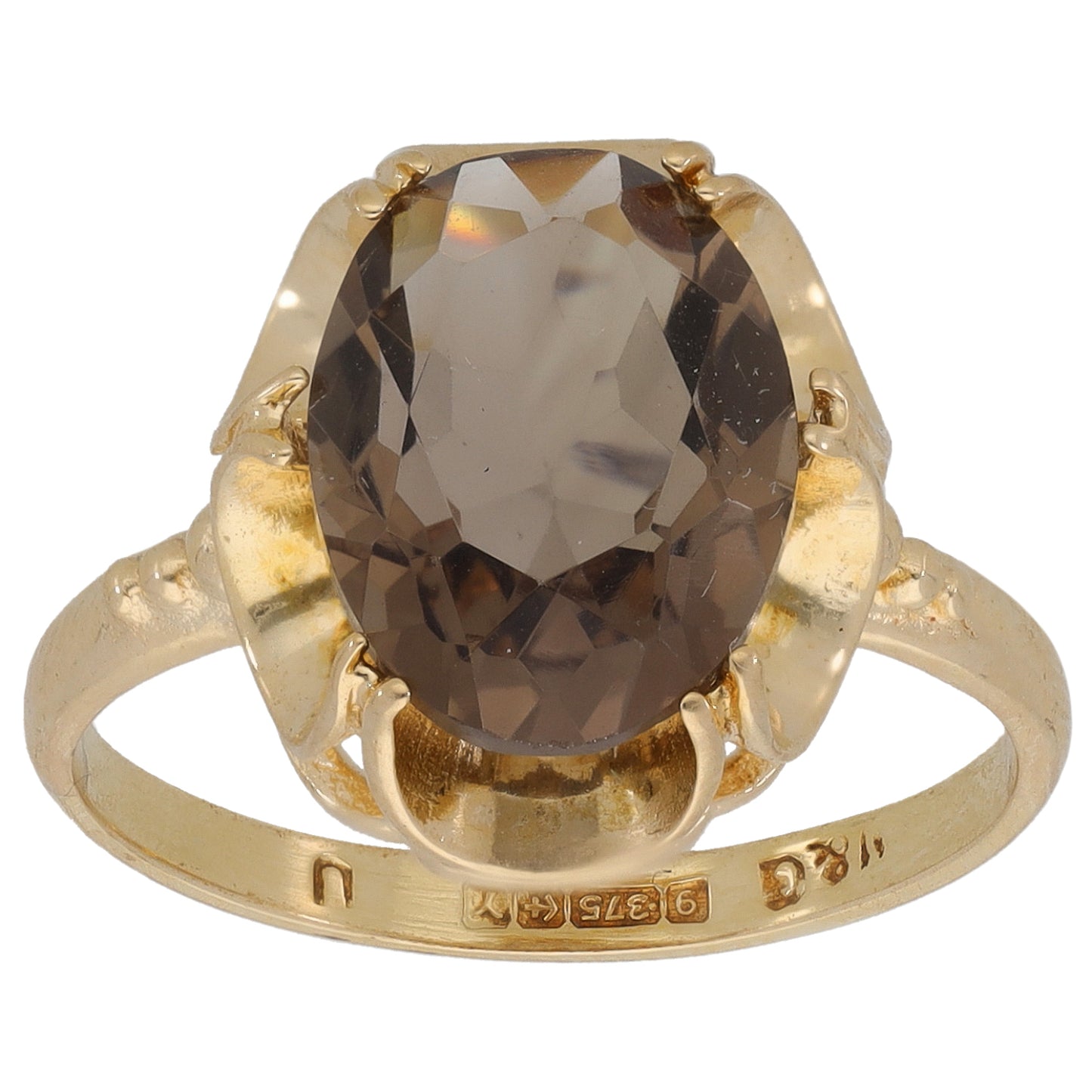 9ct Gold Smoky Quartz Single Stone Ring Size O