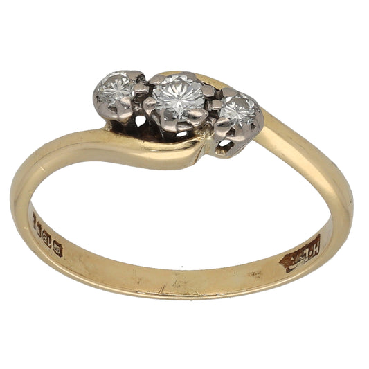 18ct Gold 0.13ct Diamond Trilogy Ring Size L