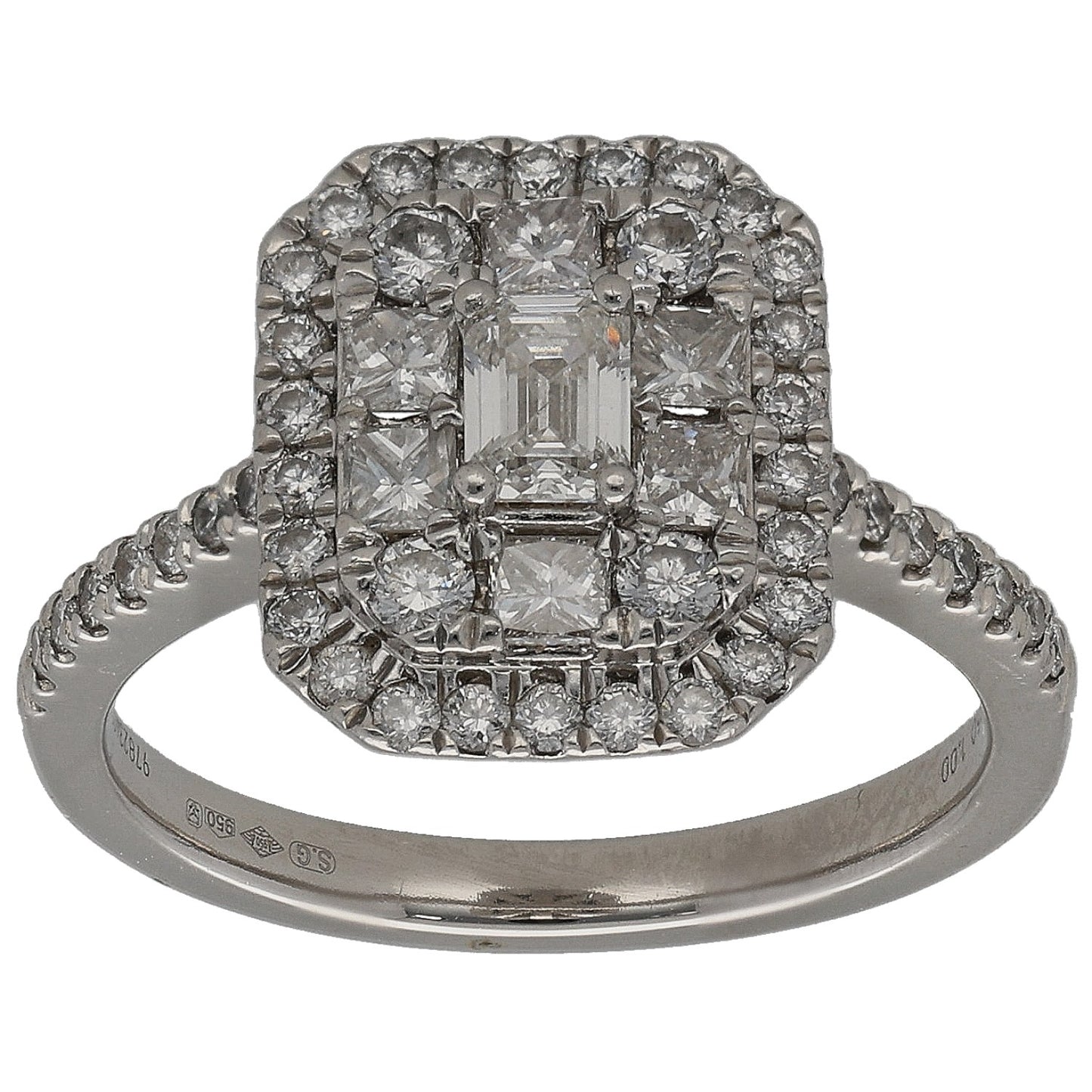 Platinum 1.12ct Diamond Dress/Cocktail Ring Size L