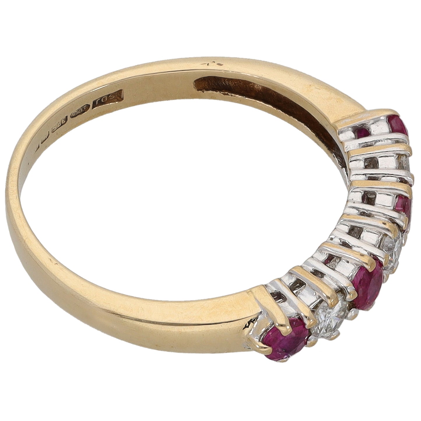 9ct Gold 0.15ct Diamond & Glass Filled Ruby Half Eternity Ring Size K