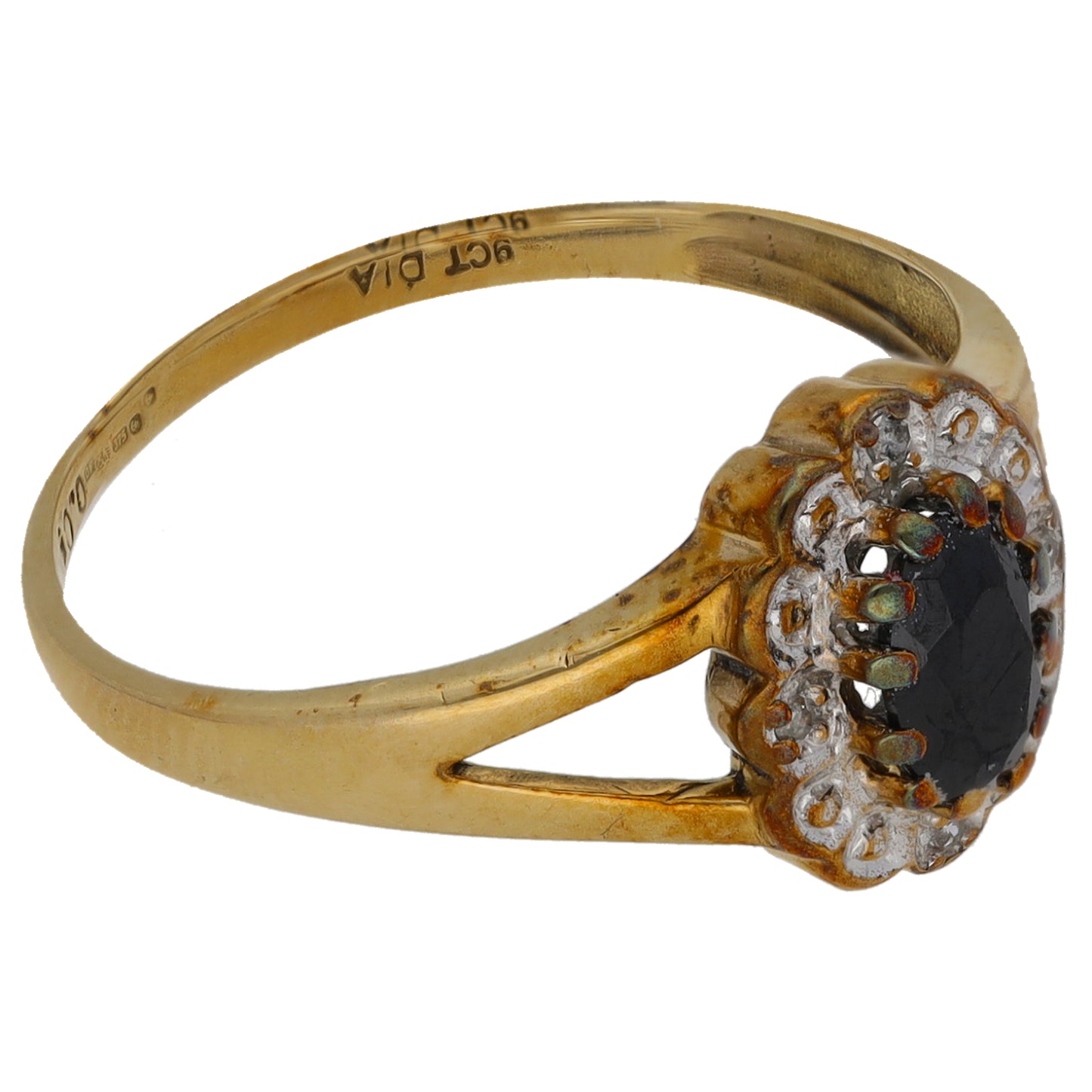 9ct Gold 0.01ct Diamond & Imitation Gem Dress/Cocktail Ring Size O