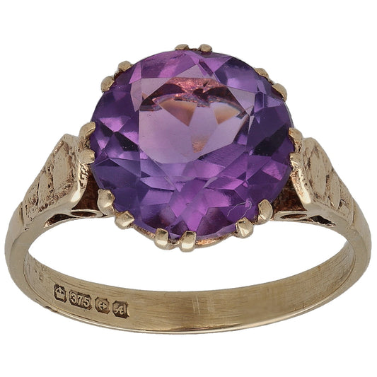 9ct Gold Amethyst Single Stone Ring Size M