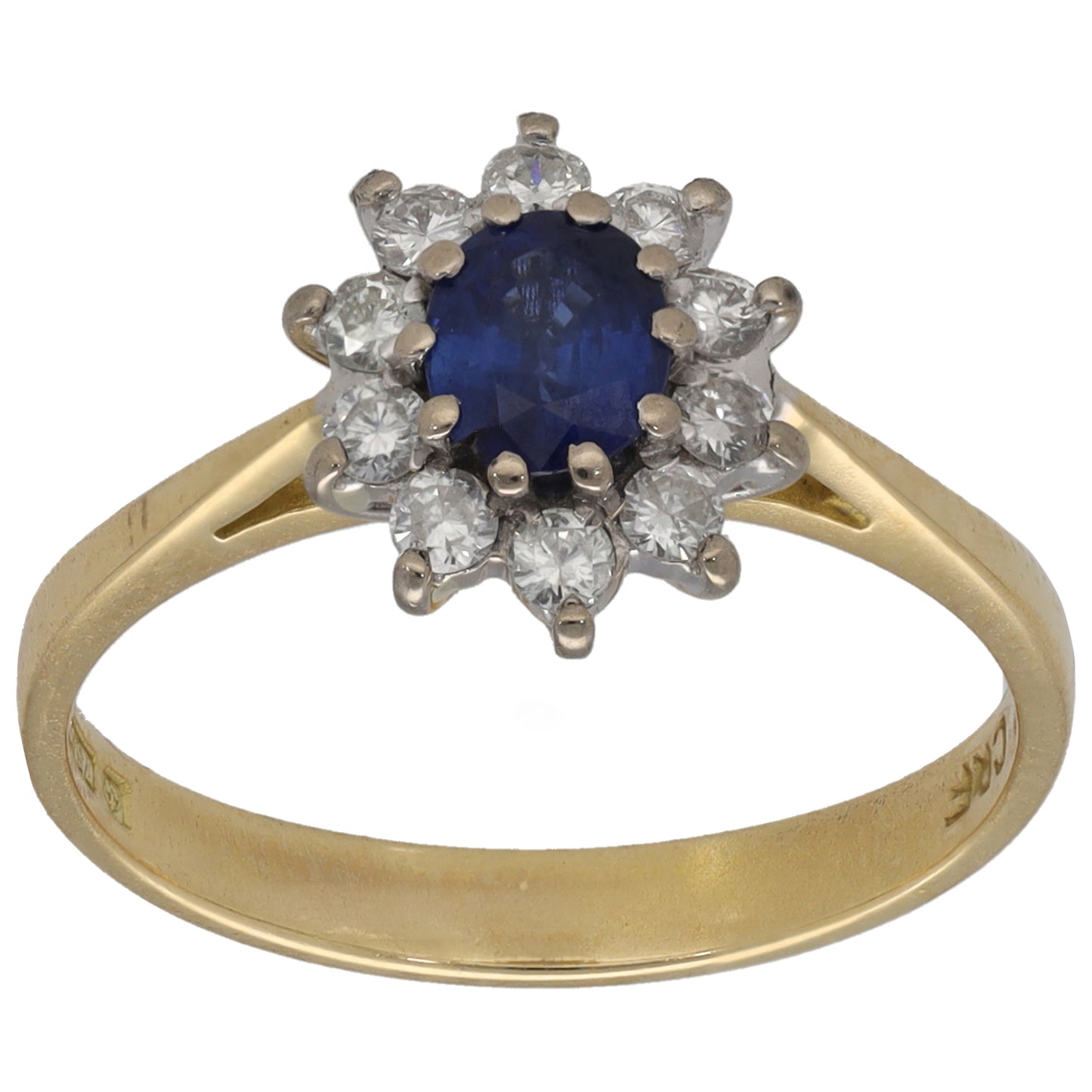 18ct Gold Sapphire & 0.20ct Diamond Cluster Ring Size L