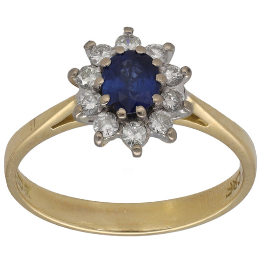 18ct Gold Sapphire & 0.20ct Diamond Cluster Ring Size L