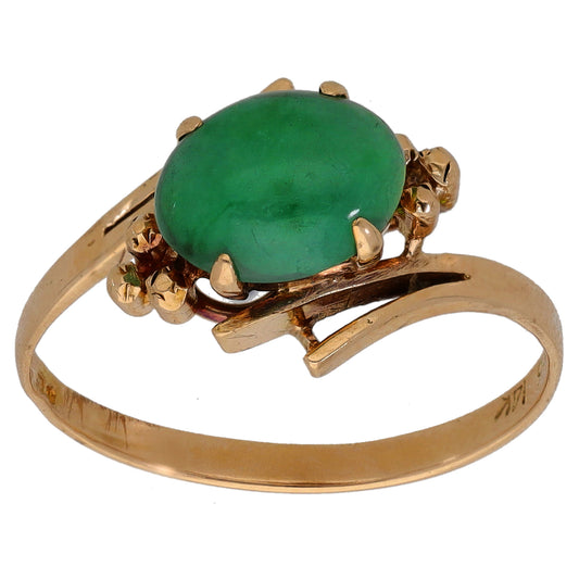 14ct Gold Jade Single Stone Ring Size P