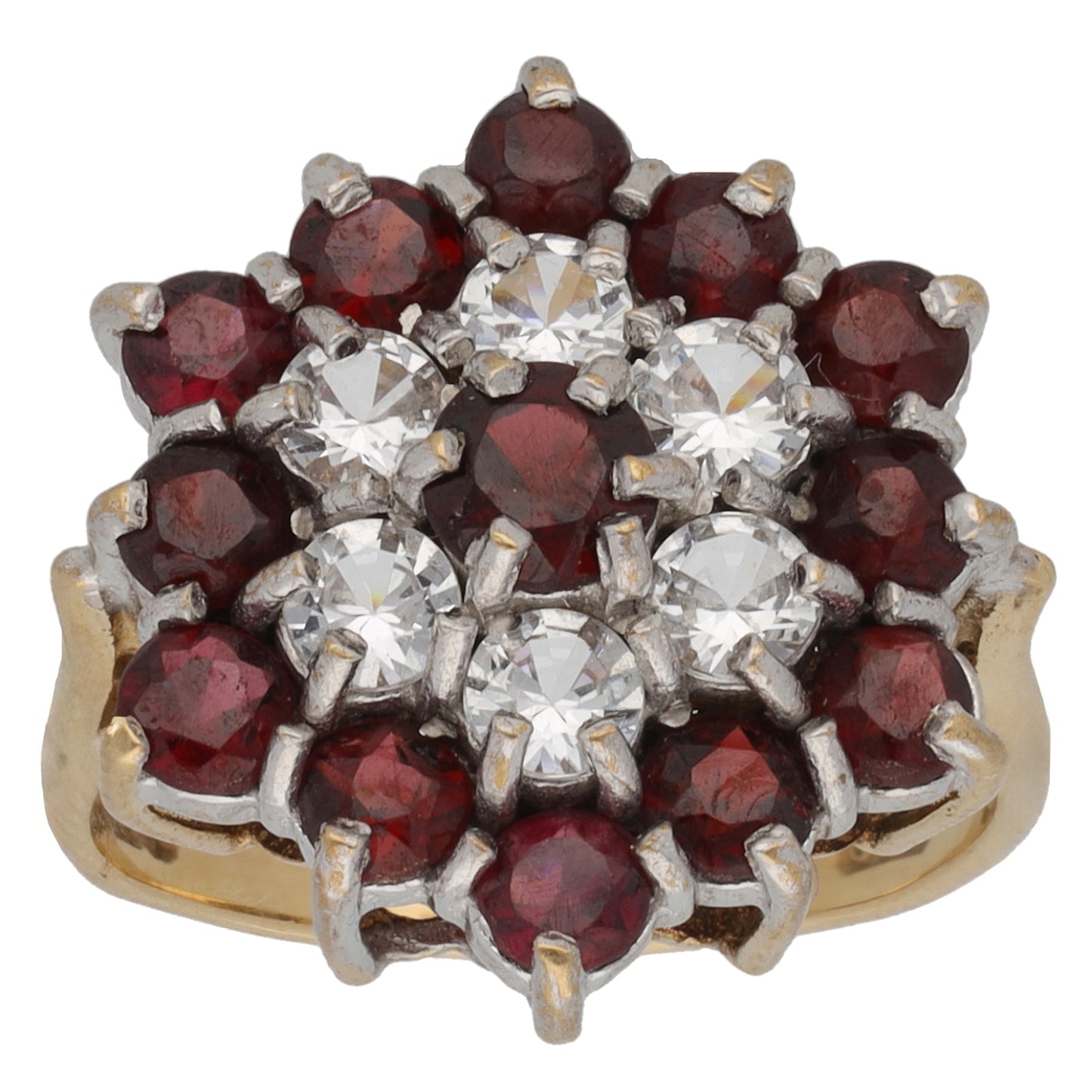 9ct Gold Garnet & Cubic Zirconia Cluster Ring Size N