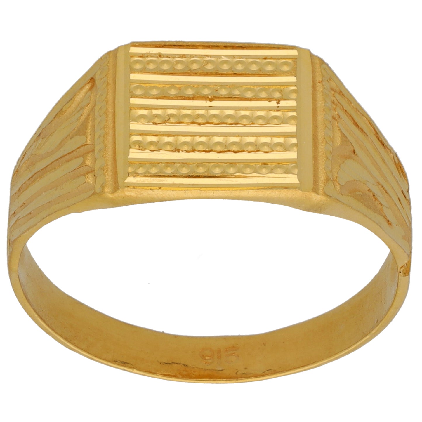 New 22ct Gold Ribbed Square Signet Ring Size T