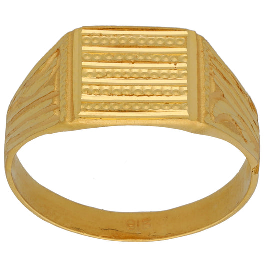 New 22ct Gold Ribbed Square Signet Ring Size T