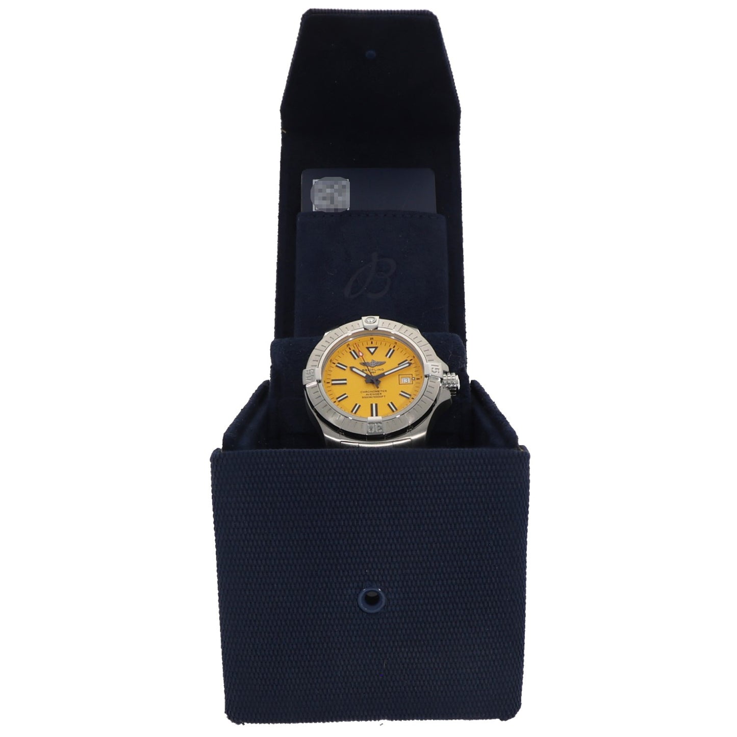 Breitling Avenger A17319 Stainless steel wristwatch with yellow dial in navy fabric display pouch