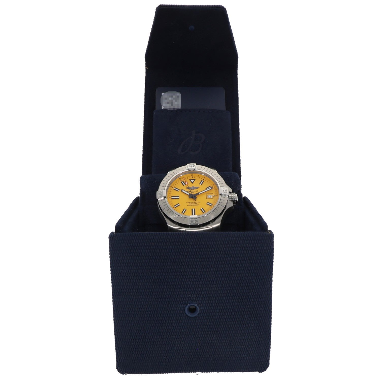 Breitling Avenger A17319 Stainless steel wristwatch with yellow dial in navy fabric display pouch