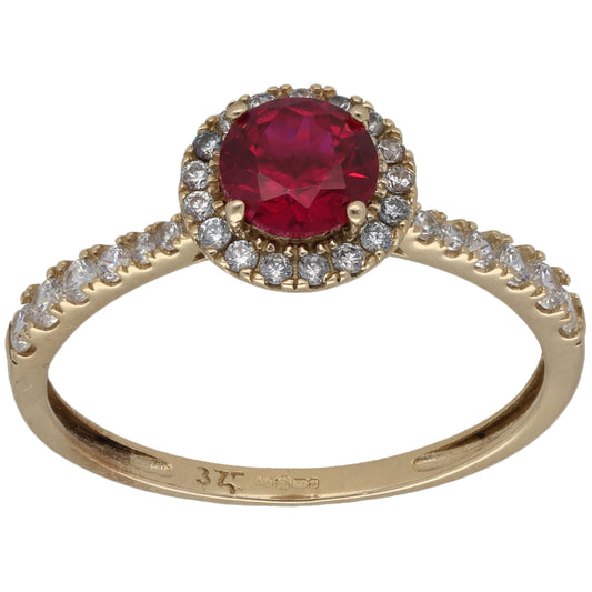 9ct Gold Imitation Gems Halo Ring Size T