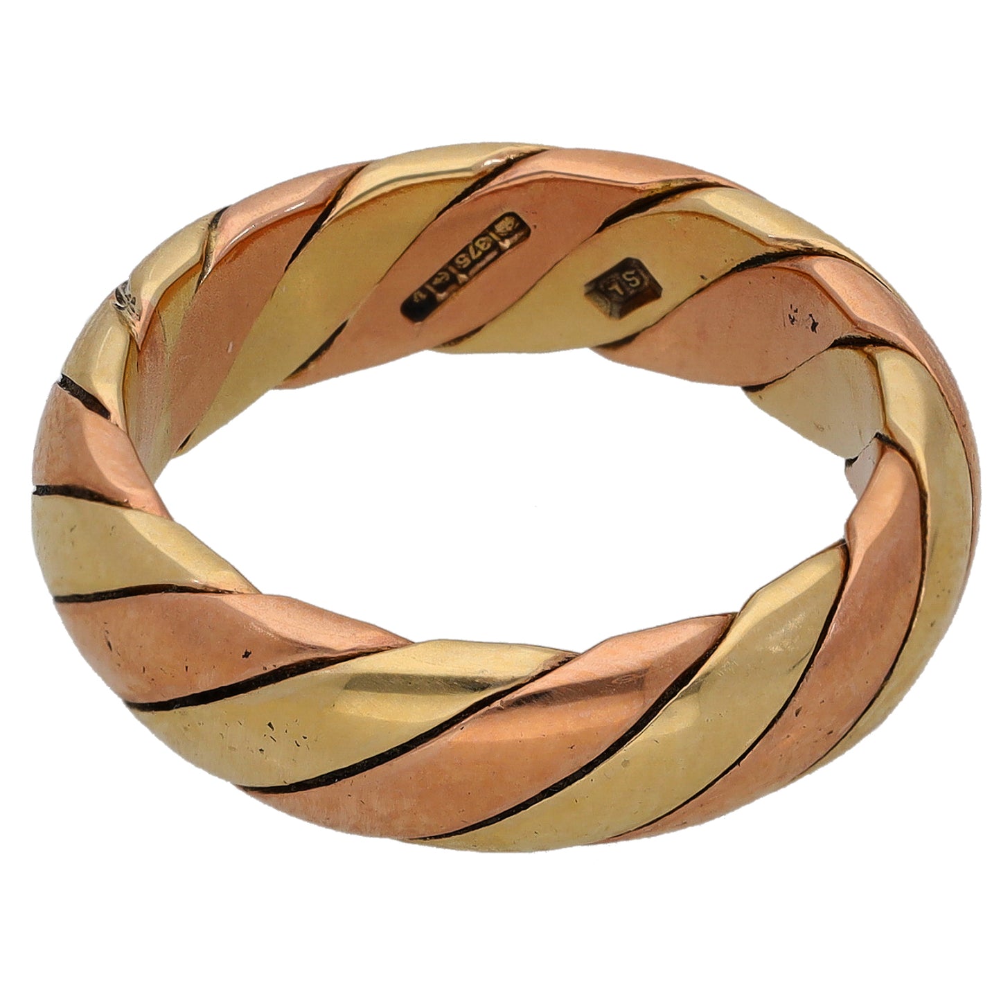 9ct Bicolour Gold Patterned Wedding Ring Size M